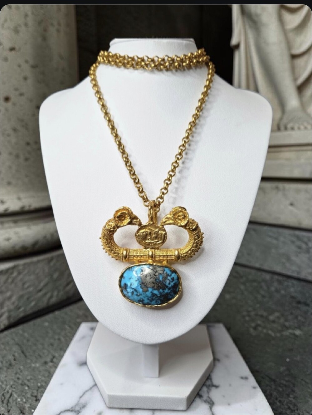 Magnificent 18k Gold Plated Artisan Byzantine Coin Ram Unicorn Coin Necklace